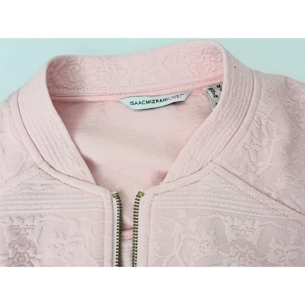 Isaac Mizrahi Live! Jacket* Women's Medium Pink Lace Knit Bomber Jacket Preowned